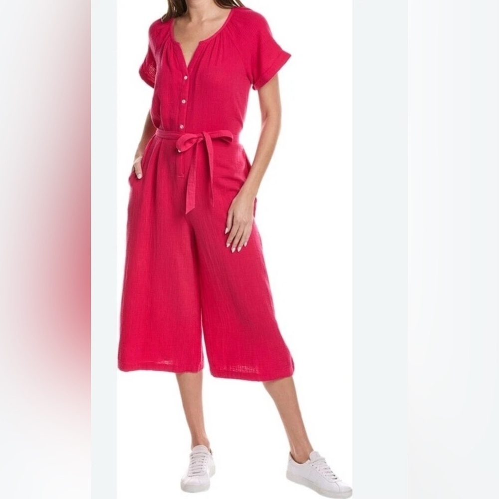 Tommy Bahama Coral Isle short-sleeve jumpsuit in bright rose cotton gauze